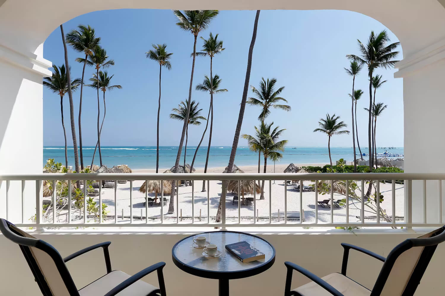 Patio view of ocean and palm trees